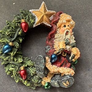 Festive Santa Holiday Wreath Brooch